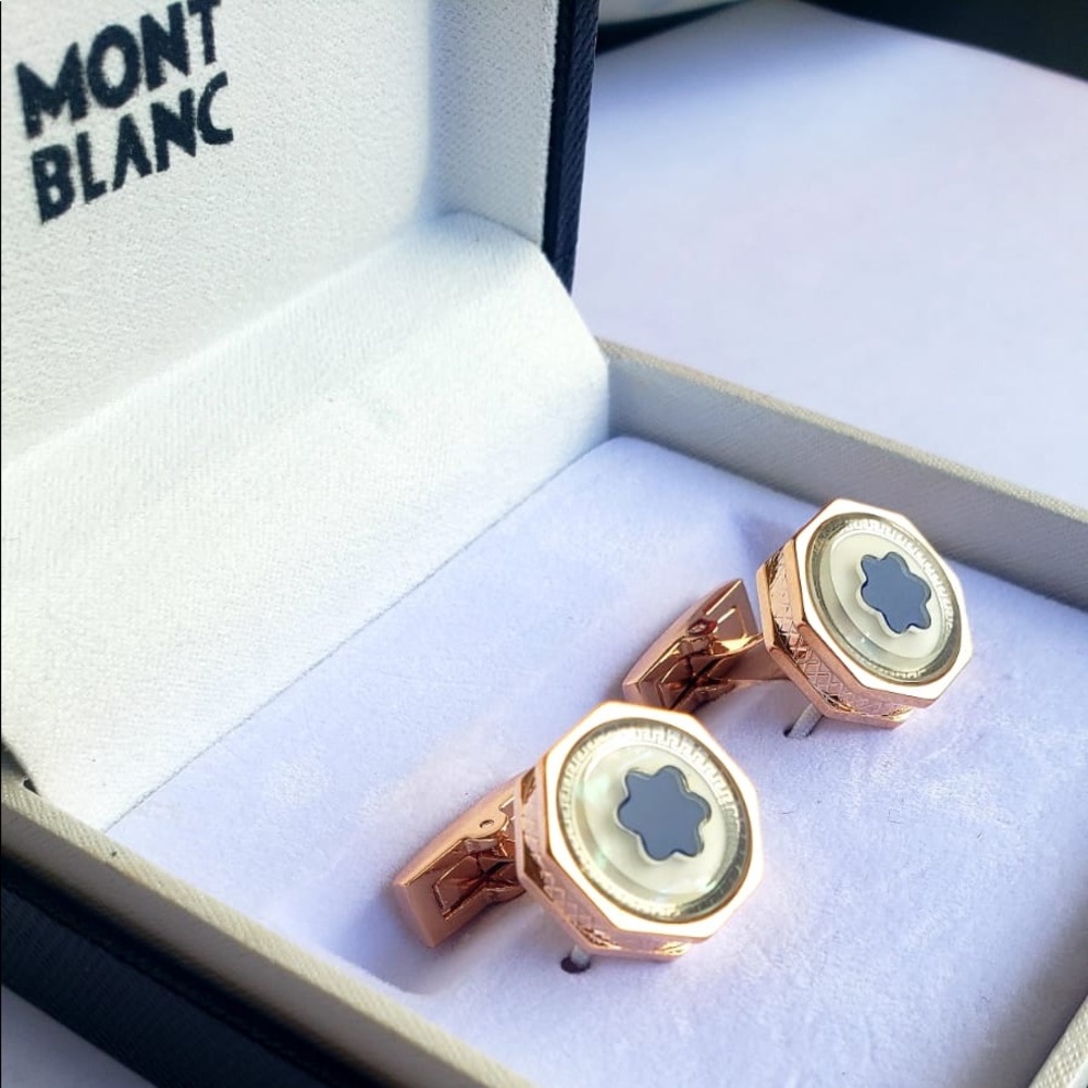 New Montblanc Rose Gold Coated Pearl Cufflinks - Picture 4 of 4
